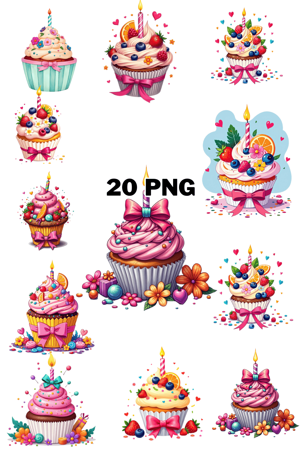 Watercolor Birthday Cup Cake Sublimation Clipart Bundle pinterest preview image.