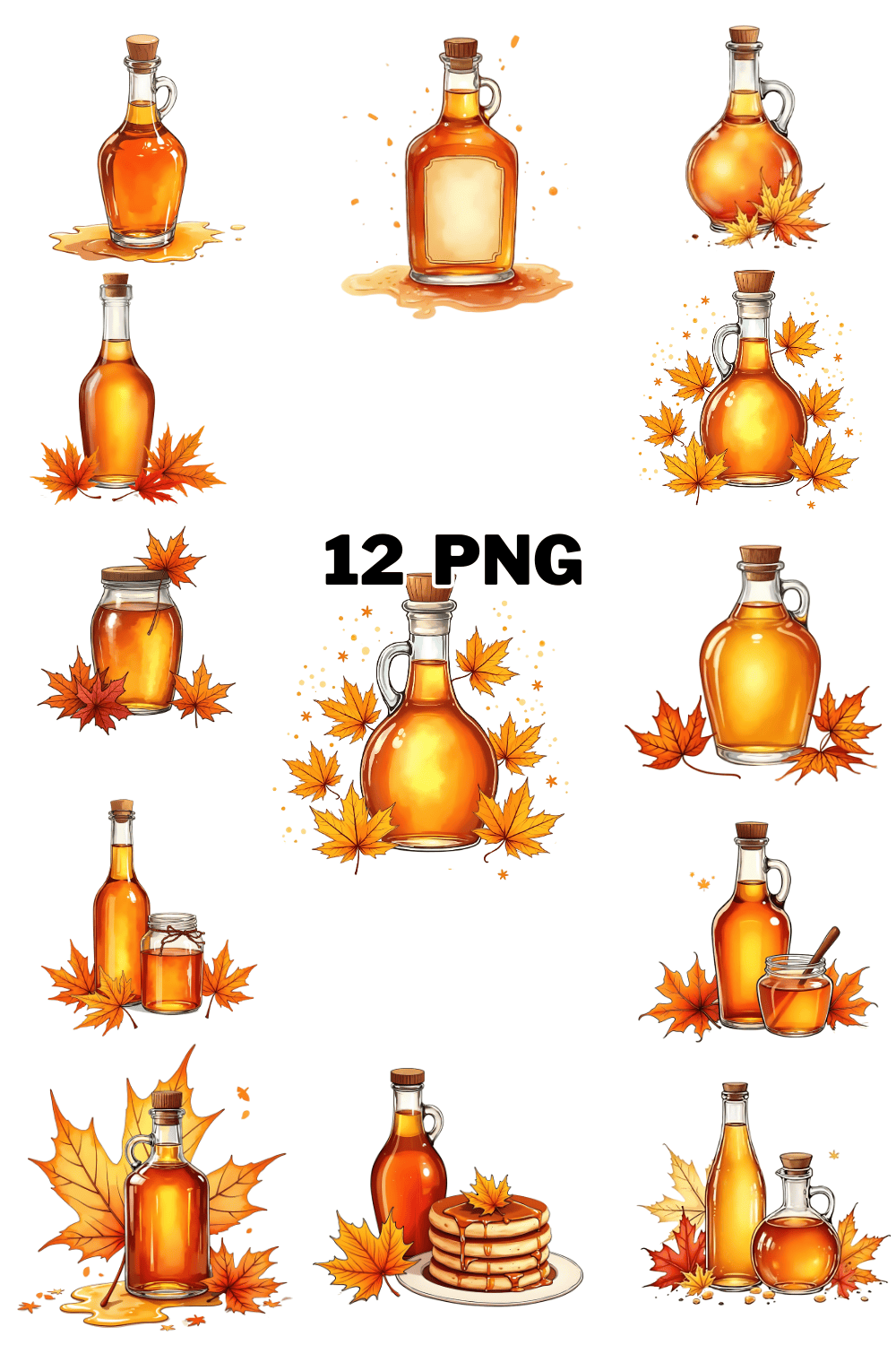 Watercolor Maple Syrup Sublimation Clipart Bundle pinterest preview image.