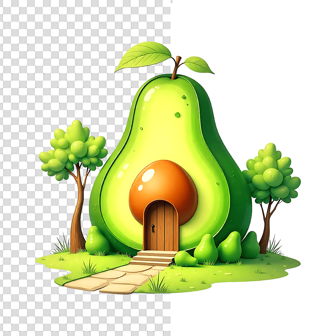 Watercolor Cute Avocado House T-Shirt Design Bundle preview image.