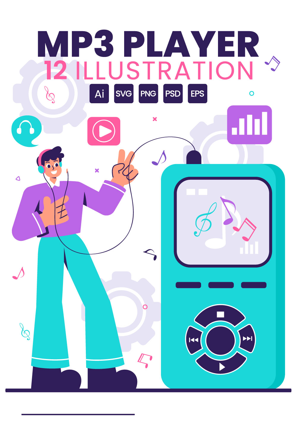 12 MP3 Music Player Illustration pinterest preview image.