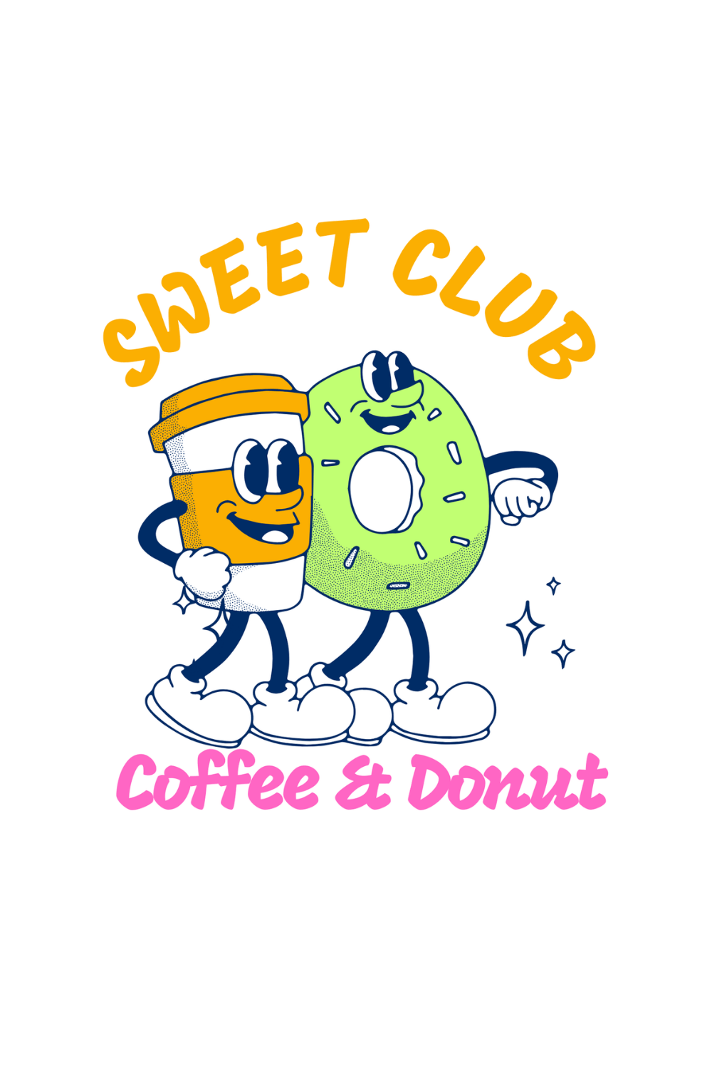 Navy and Retro Mascot Illustration Coffee and Donut T-Shirt pinterest preview image.