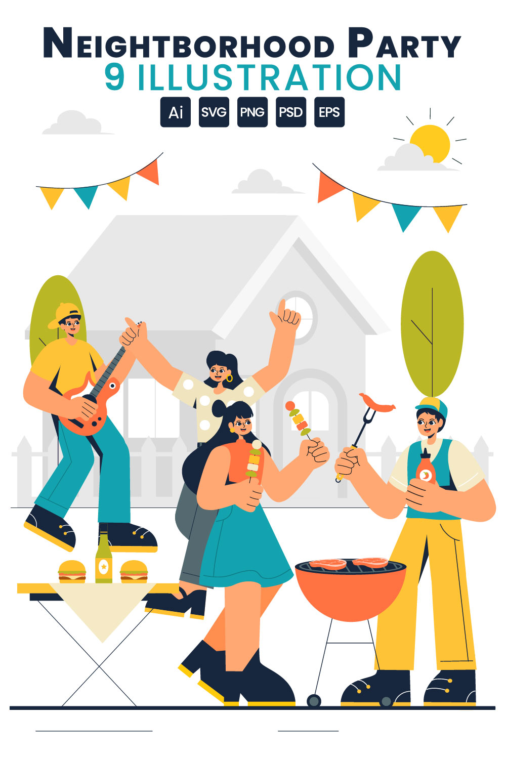 9 Neighborhood Party Events Illustration pinterest preview image.