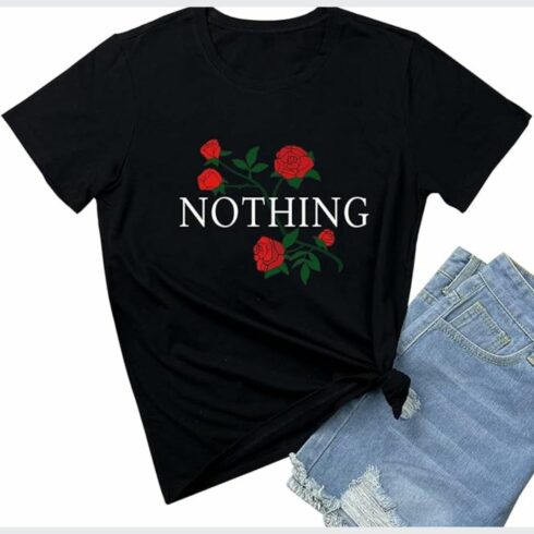 BLACKMYTH Women Summer Nothing Rose Print Short Sleeve Top Tee Graphic Cute T-Shirt cover image.