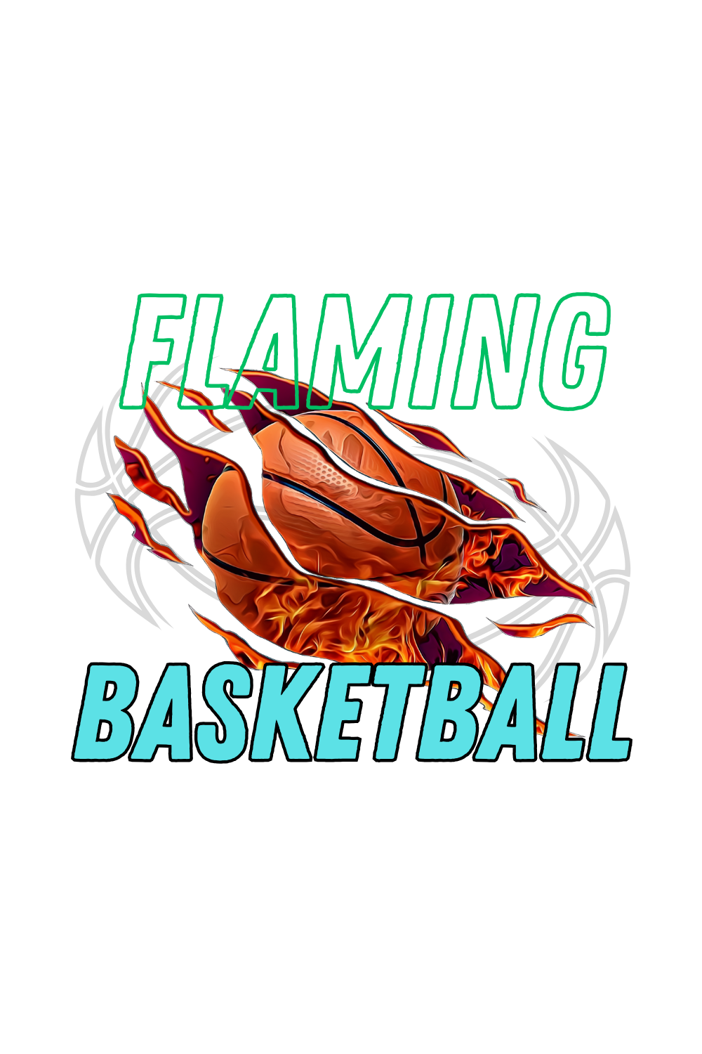 Orange and Black Flaming Basketball T-shirt Design pinterest preview image.