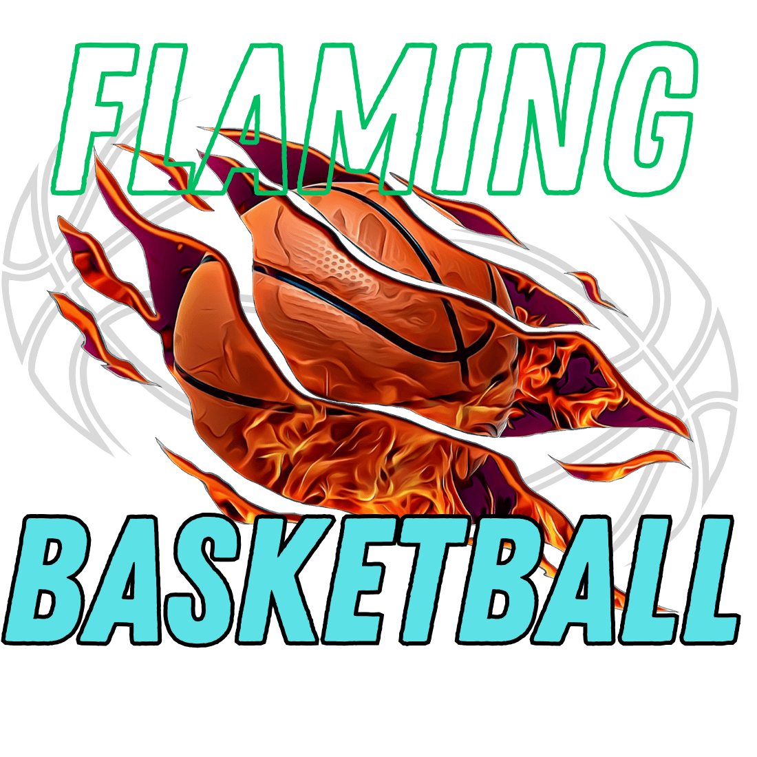 Orange and Black Flaming Basketball T-shirt Design preview image.