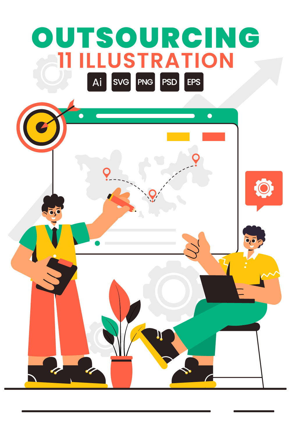 11 Global Outsourcing Business Illustration pinterest preview image.