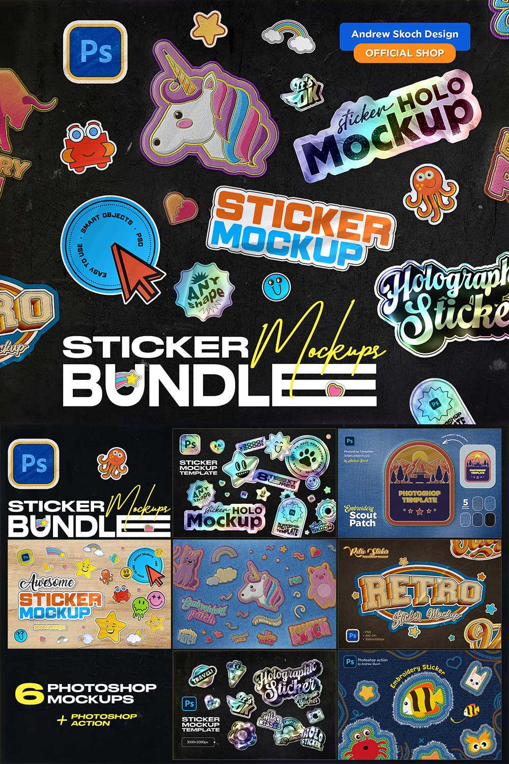 Sticker Mockups Bundle pinterest preview image.