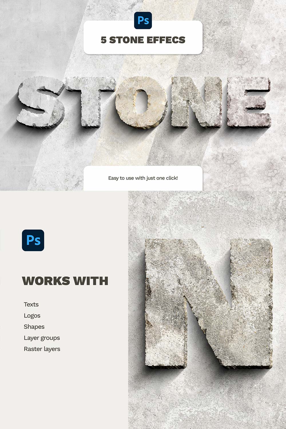 Stone Effect Photoshop Action pinterest preview image.