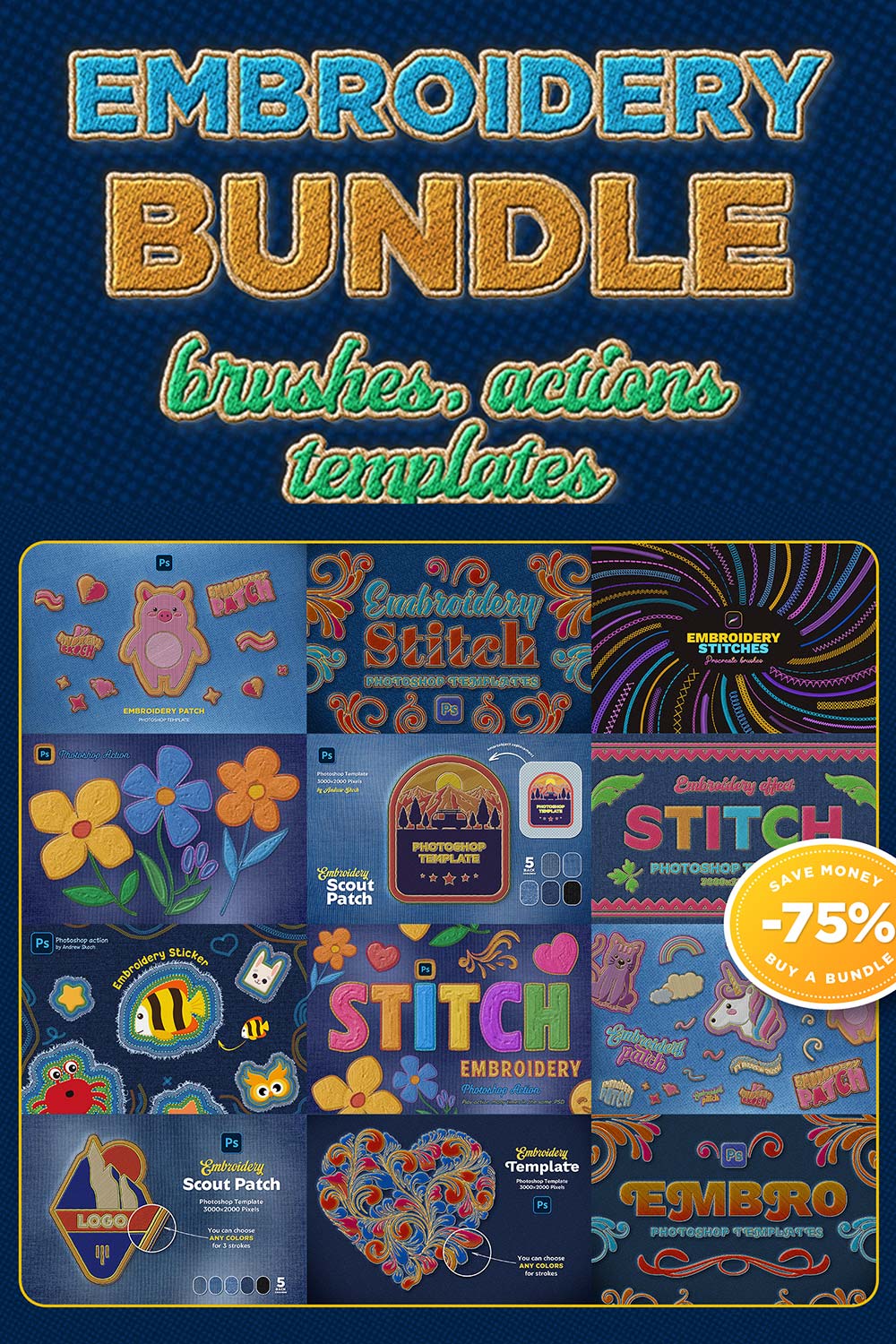 Embroidery Graphic Assets Bundle pinterest preview image.