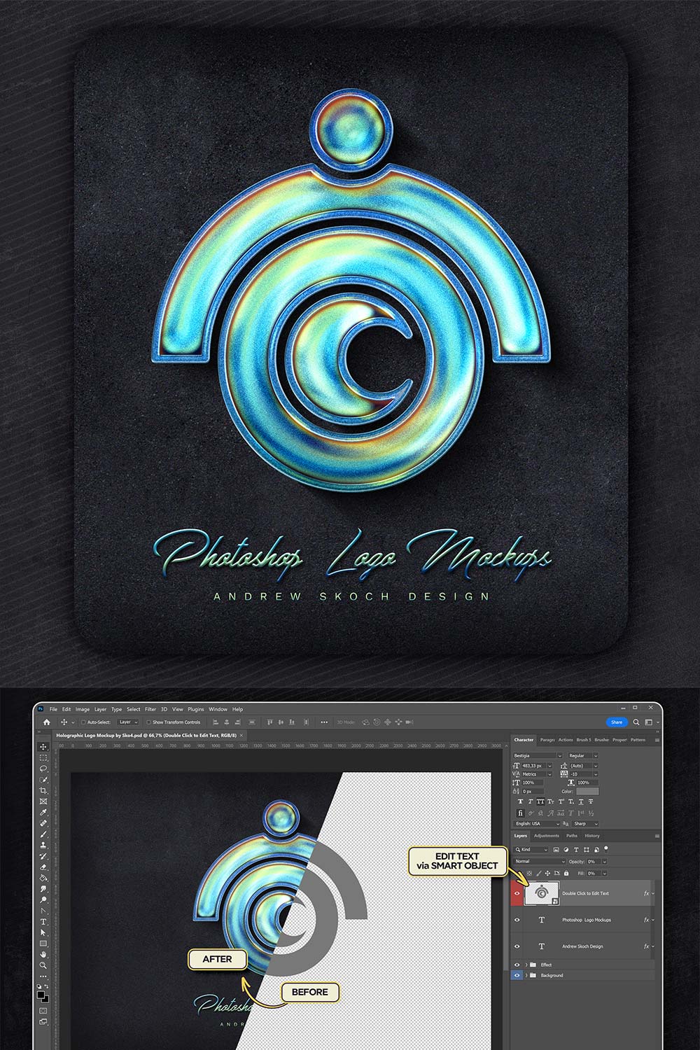 Holographic Logo Mockup pinterest preview image.