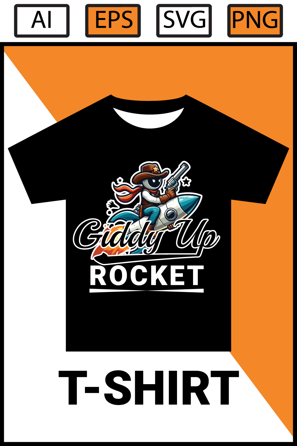 Giddy Up Rocket Astronaut Cowboy T-shirt Design pinterest preview image.