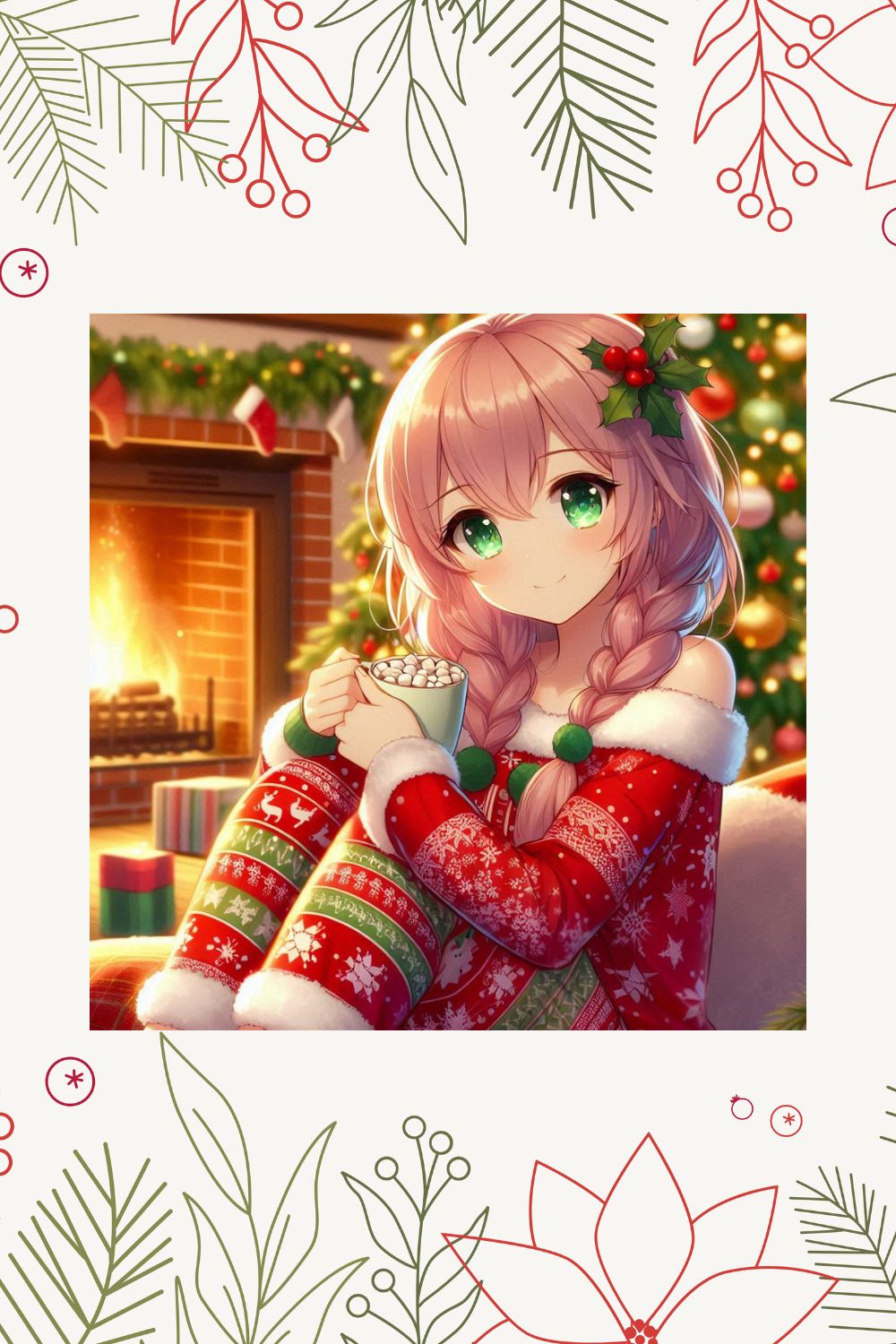 Vibrant Christmas Anime Girls Art Pack – Perfect for Holiday Projects and Decorations pinterest preview image.