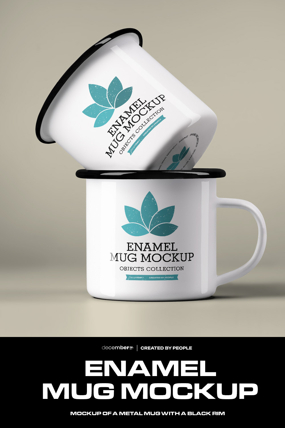 9 Mockups of Enamel Metal Mug with Black Rim pinterest preview image.