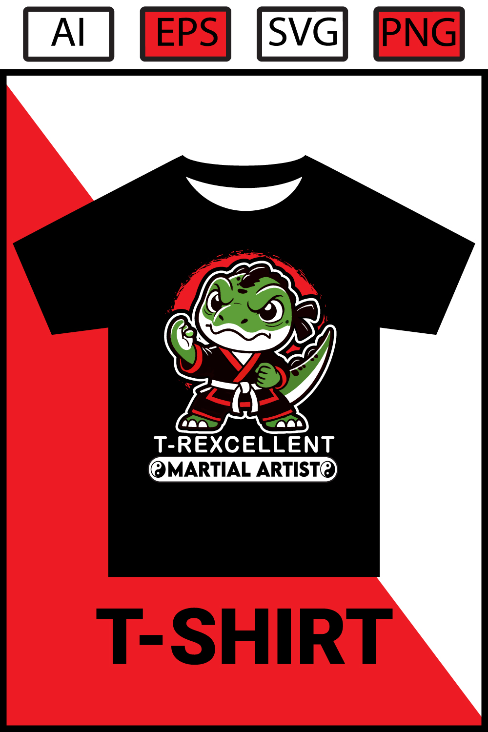 T-Rexcellent Martial Artist T-Shirt Design pinterest preview image.