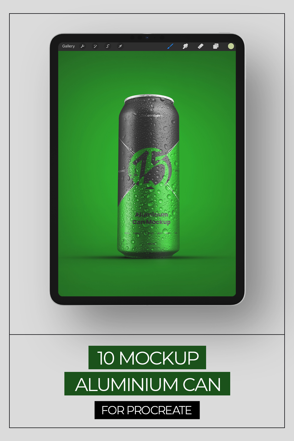 10 Mockups Aluminium Can 500 ml for Procreate on the iPad pinterest preview image.