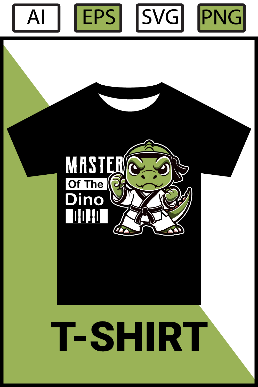 Master Of The Dino Dojo T-shirt Design pinterest preview image.