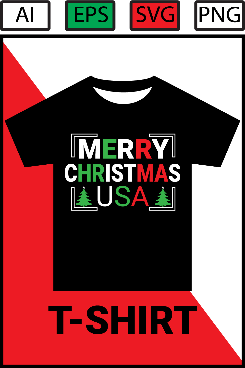 Merry Christmas Usa Christmas Typography T-Shirt Design pinterest preview image.