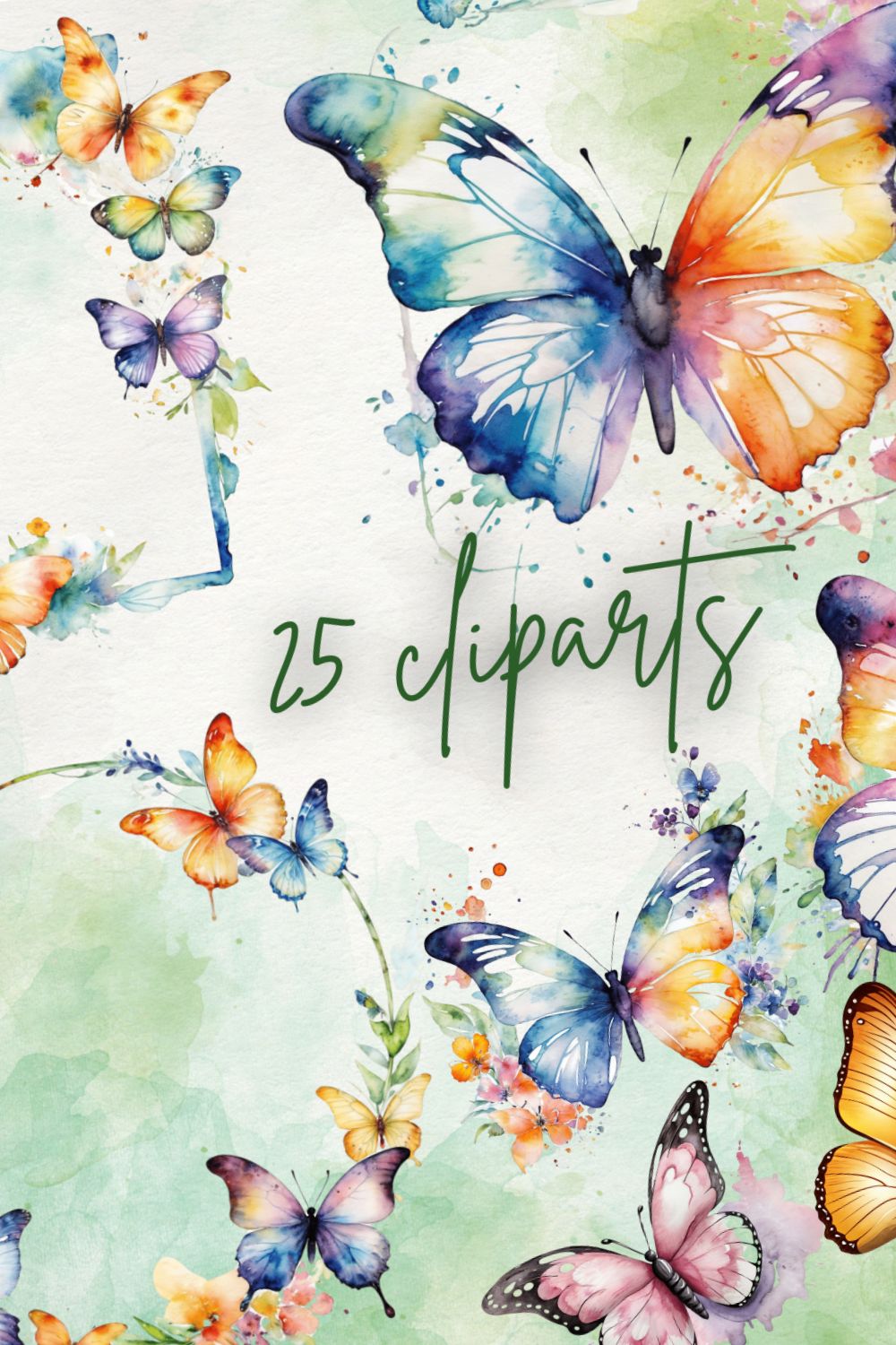 Watercolor butterflay and frame cliparts bundle pinterest preview image.