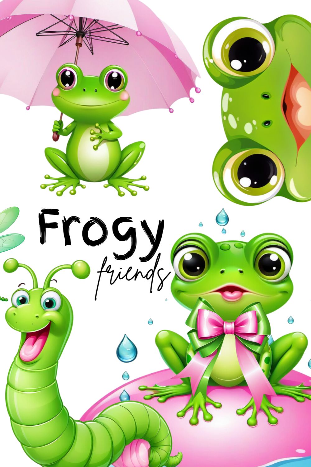 Cute frog clipart bundle pinterest preview image.