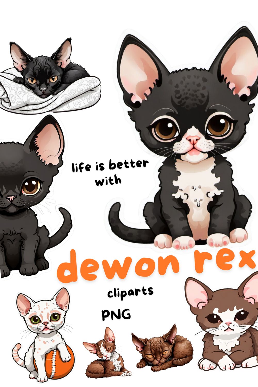 Devon Rex kitten cliparts bundle pinterest preview image.