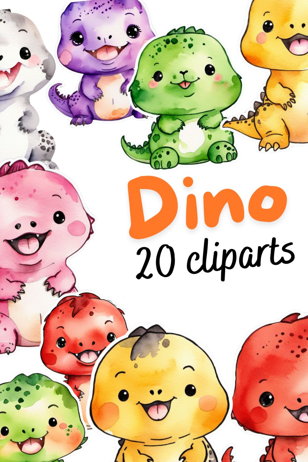 Babies Dino watercolor cliparts bundle pinterest preview image.