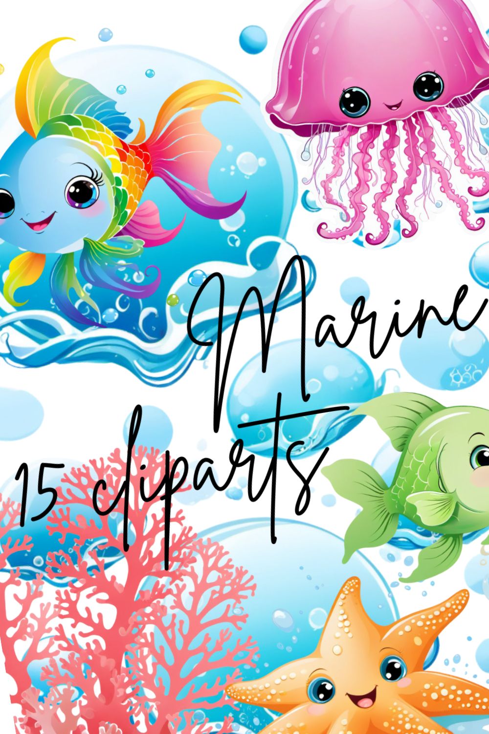 Marine life baby fish cliparts bundle pinterest preview image.