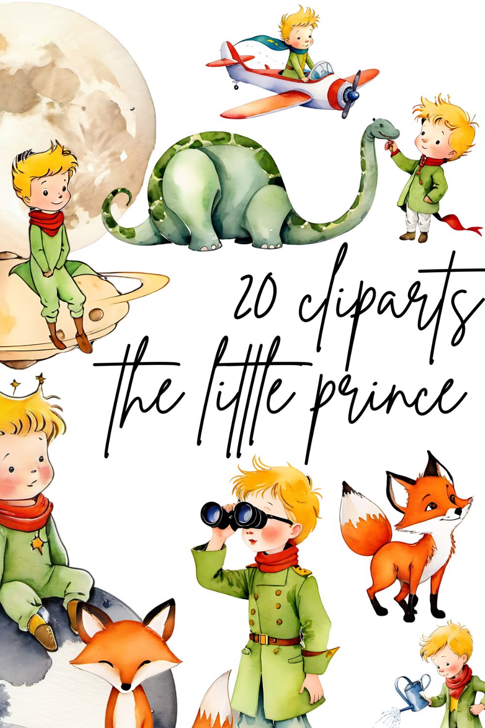 The little prince watercolor cliparts bundle pinterest preview image.