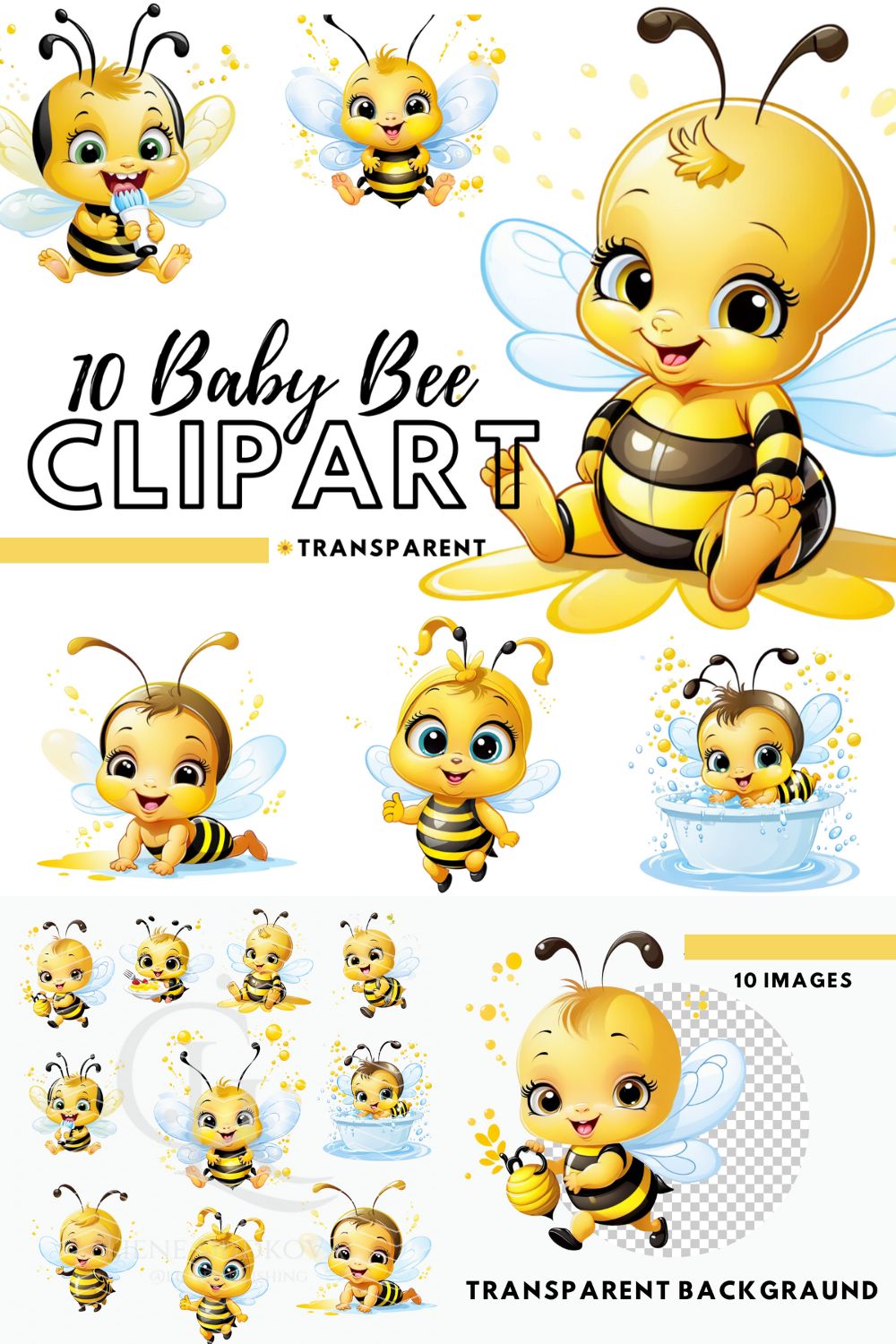 Cute baby bee cliparts bundle pinterest preview image.