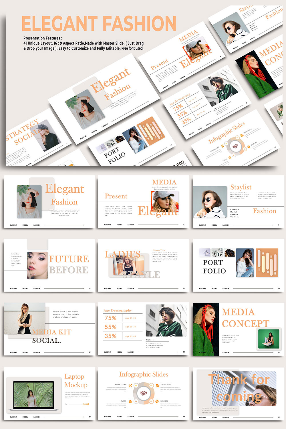 Elegant Fashion Persentation Template pinterest preview image.