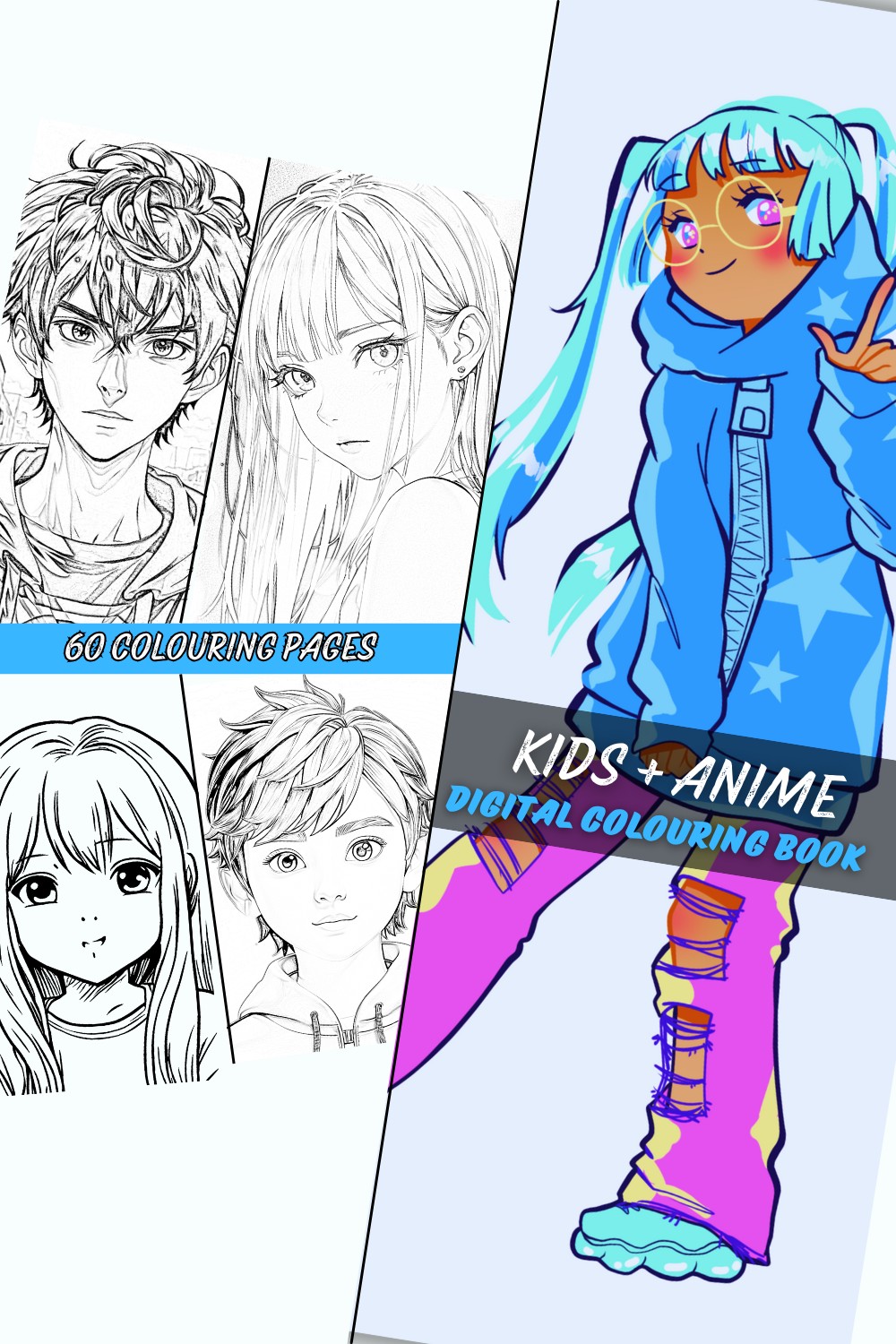 60 Pages of Anime Coloring book Fun for Kids and Teens –Instant Download, Printable PDF, Perfect for Creative Minds! pinterest preview image.