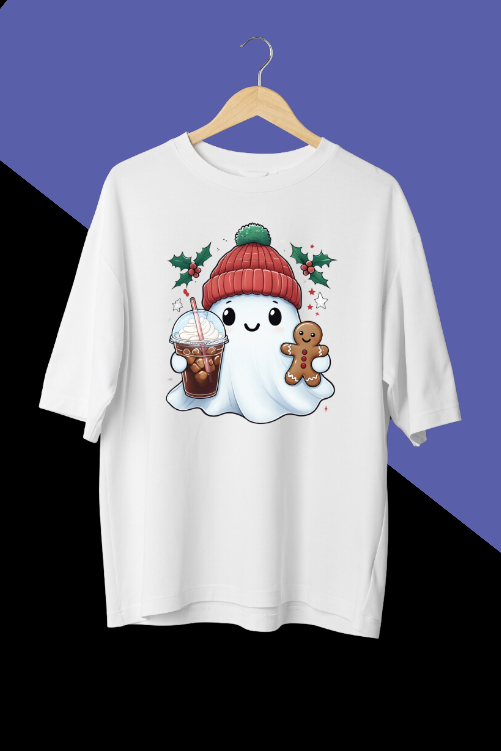 "Festive Ghost Holiday Tee" T-Shirt Design Bundle pinterest preview image.