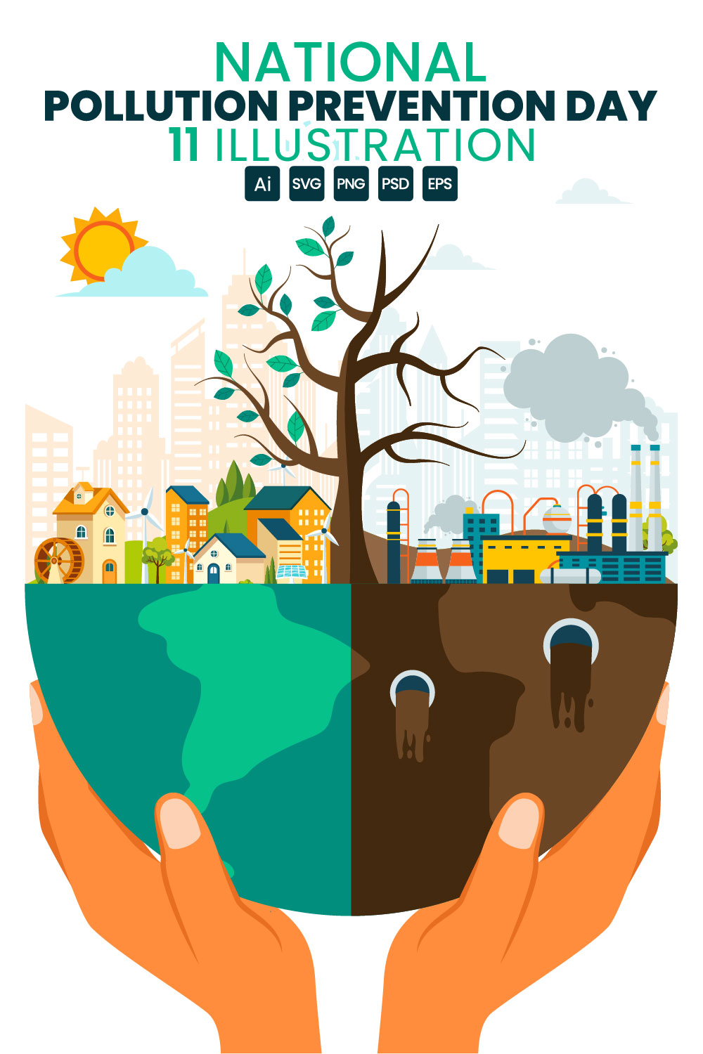 11 National Pollution Prevention Day Illustration pinterest preview image.