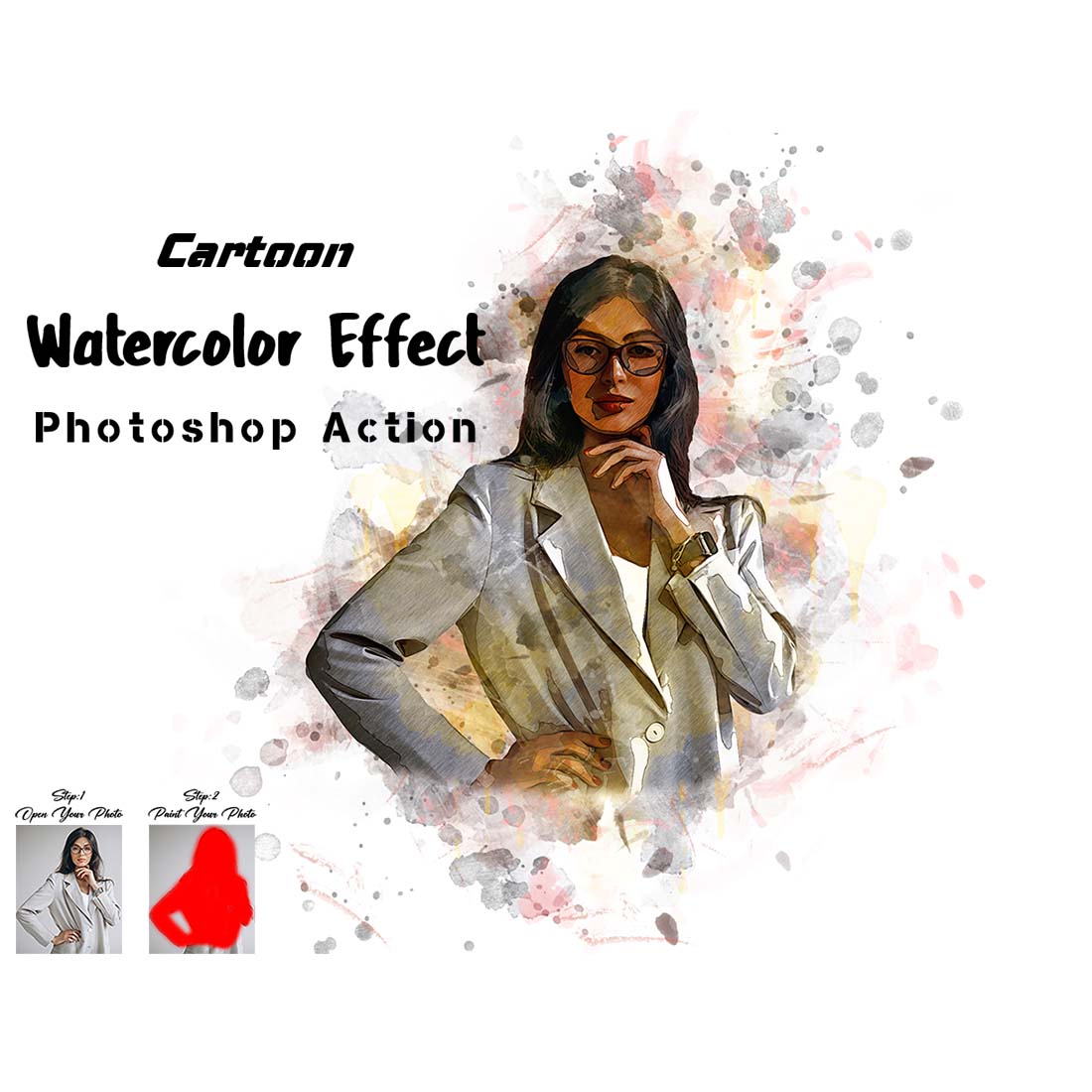 Cartoon Watercolor Effect Photoshop Action cover image.