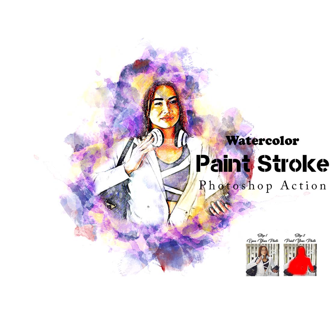 Watercolor Paint Stroke Photoshop Action cover image.