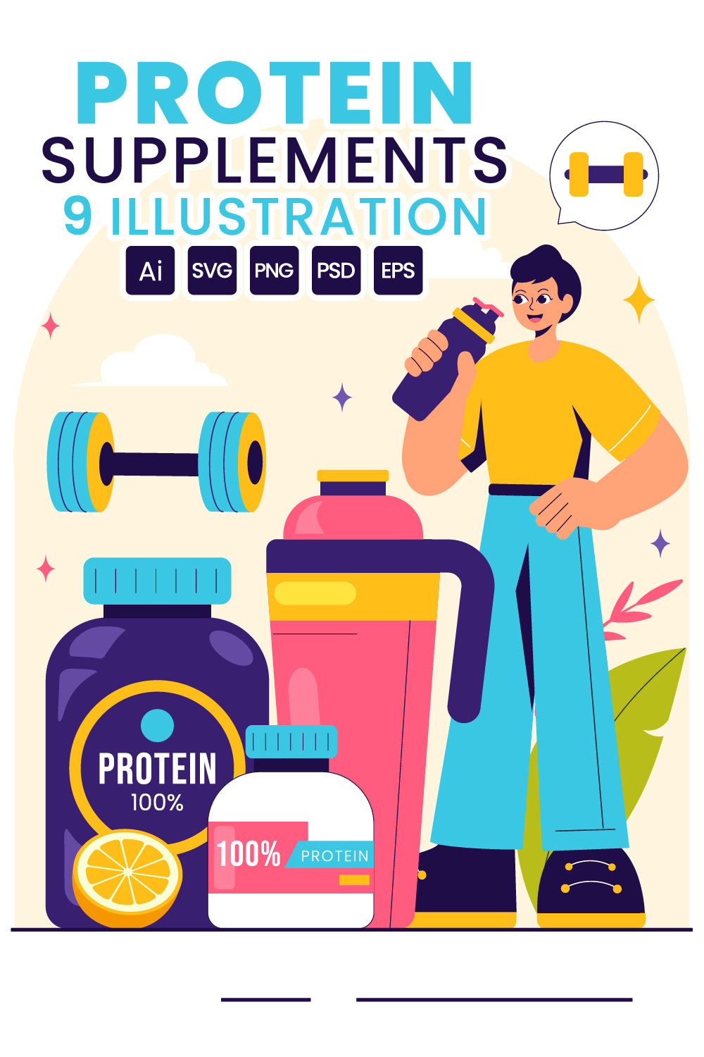 9 Healthy Protein Supplements Illustration pinterest preview image.