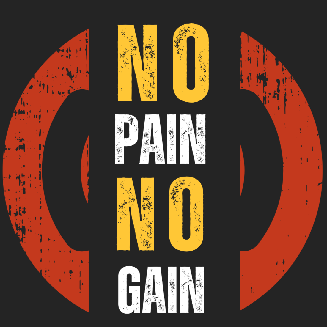 Red and Yellow Grunge No Pain No Gain Typography T-Shirt cover image.