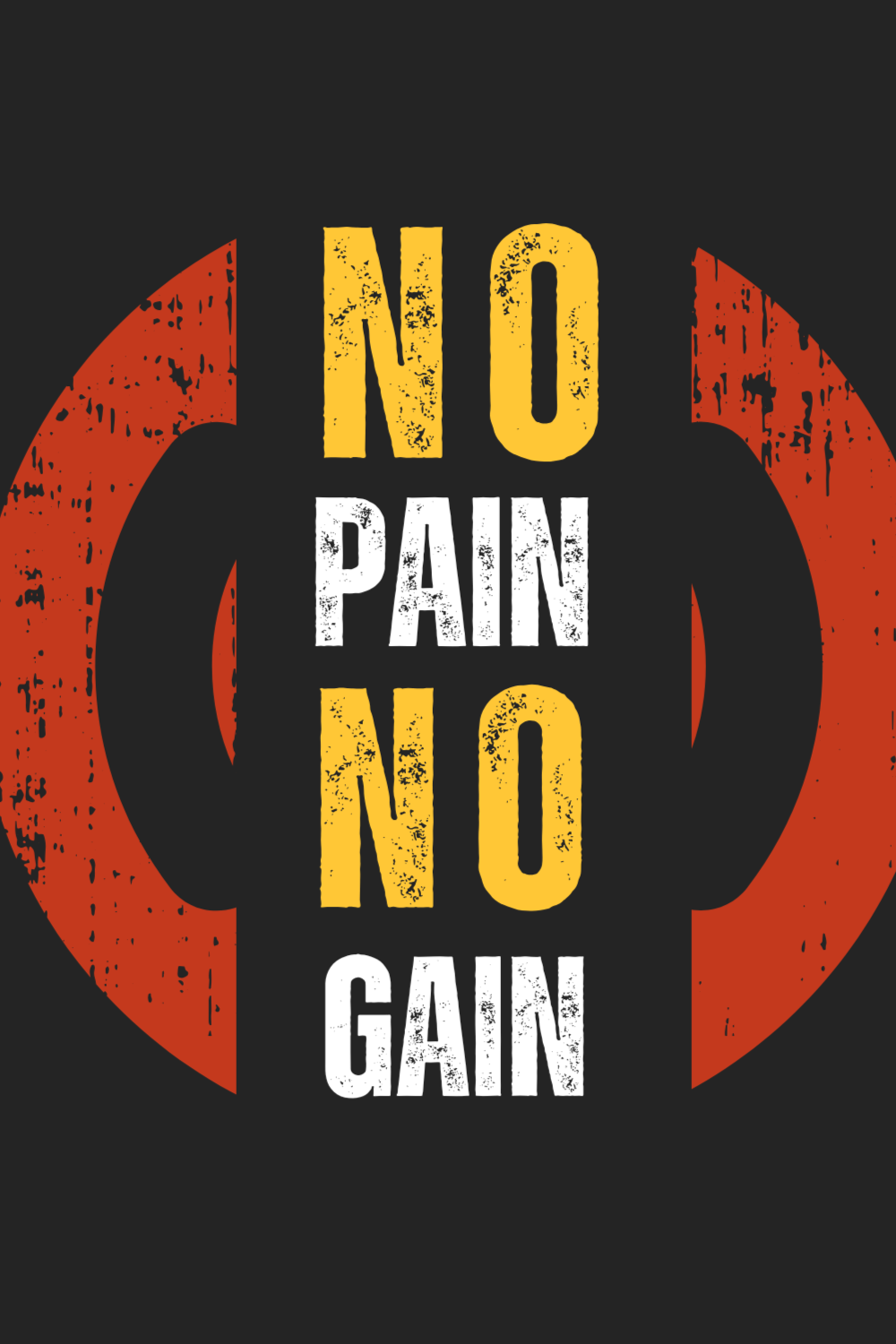 Red and Yellow Grunge No Pain No Gain Typography T-Shirt pinterest preview image.