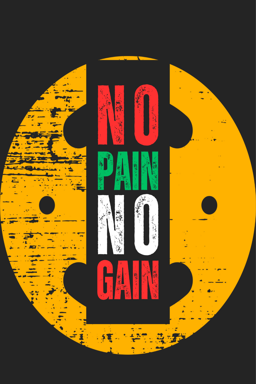 "No Pain, No Gain typography pinterest preview image.