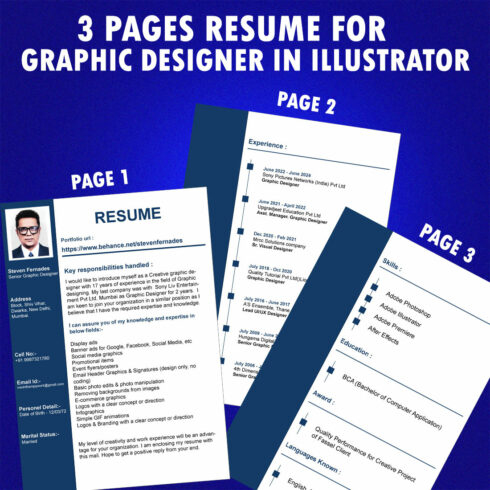 Resume Graphic Designer Resume 3 page cover image.