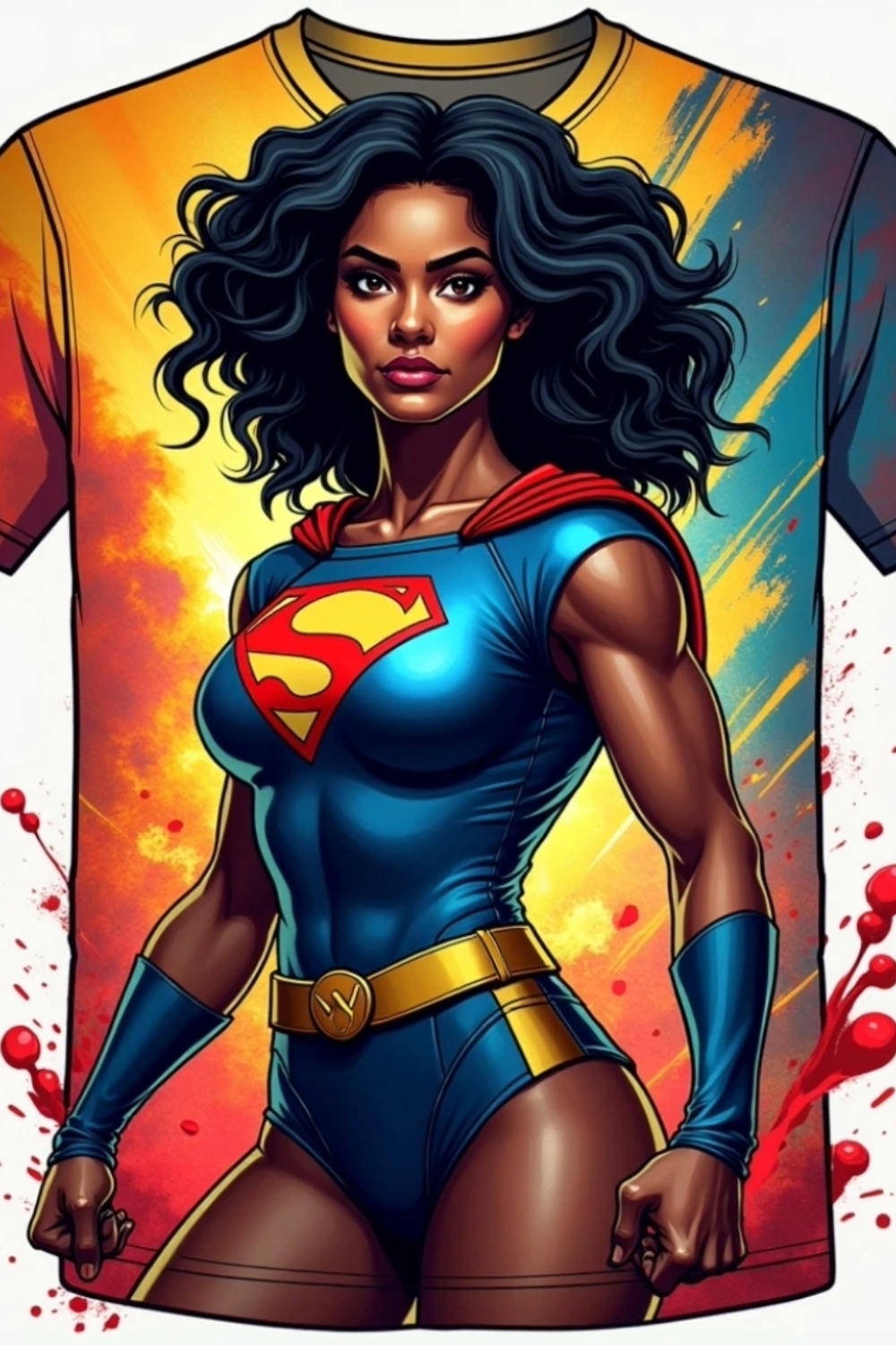 Bold Superhero T-Shirt Featuring Empowering Black Woman as Superwoman pinterest preview image.