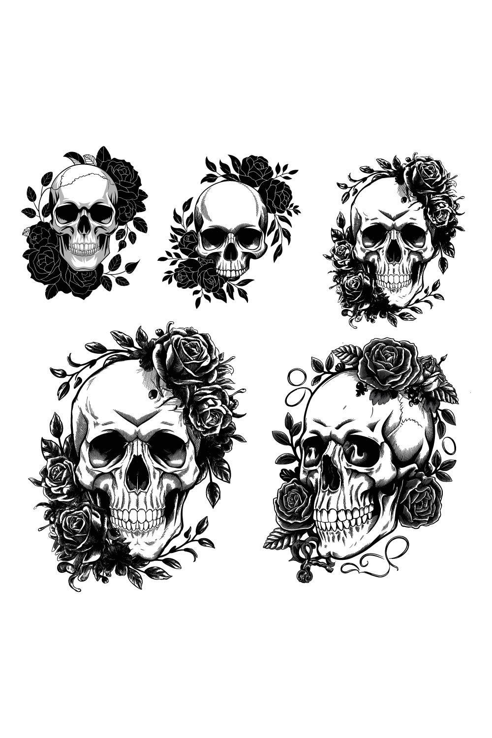 5 Skull with flower vector icon for Halloween pinterest preview image.