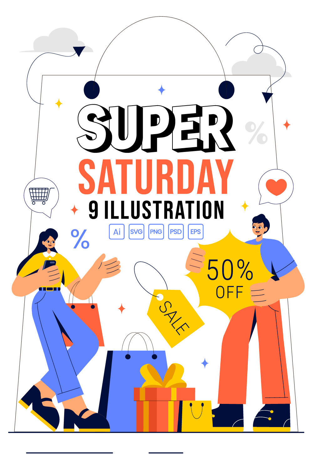 9 Weekend Super Sale Illustration pinterest preview image.