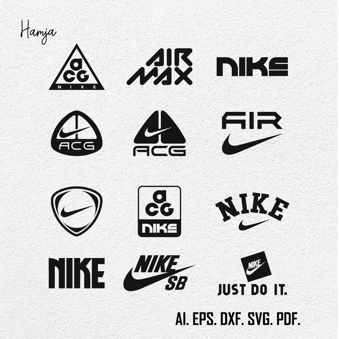 Nike Logo Bundle Layered SVG, Nike Air Cricut file, Cut files, Nike digital vector file, Swoosh Digital download, Png preview image.