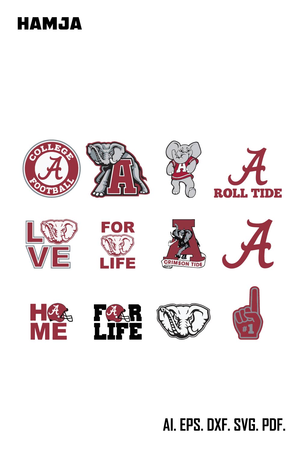 Alabama Crimson Tide Svg Bundle, Alabama Crimson Tide Svg, Sport Svg, Ncaa Svg, Png, Dxf, Eps Digital file pinterest preview image.