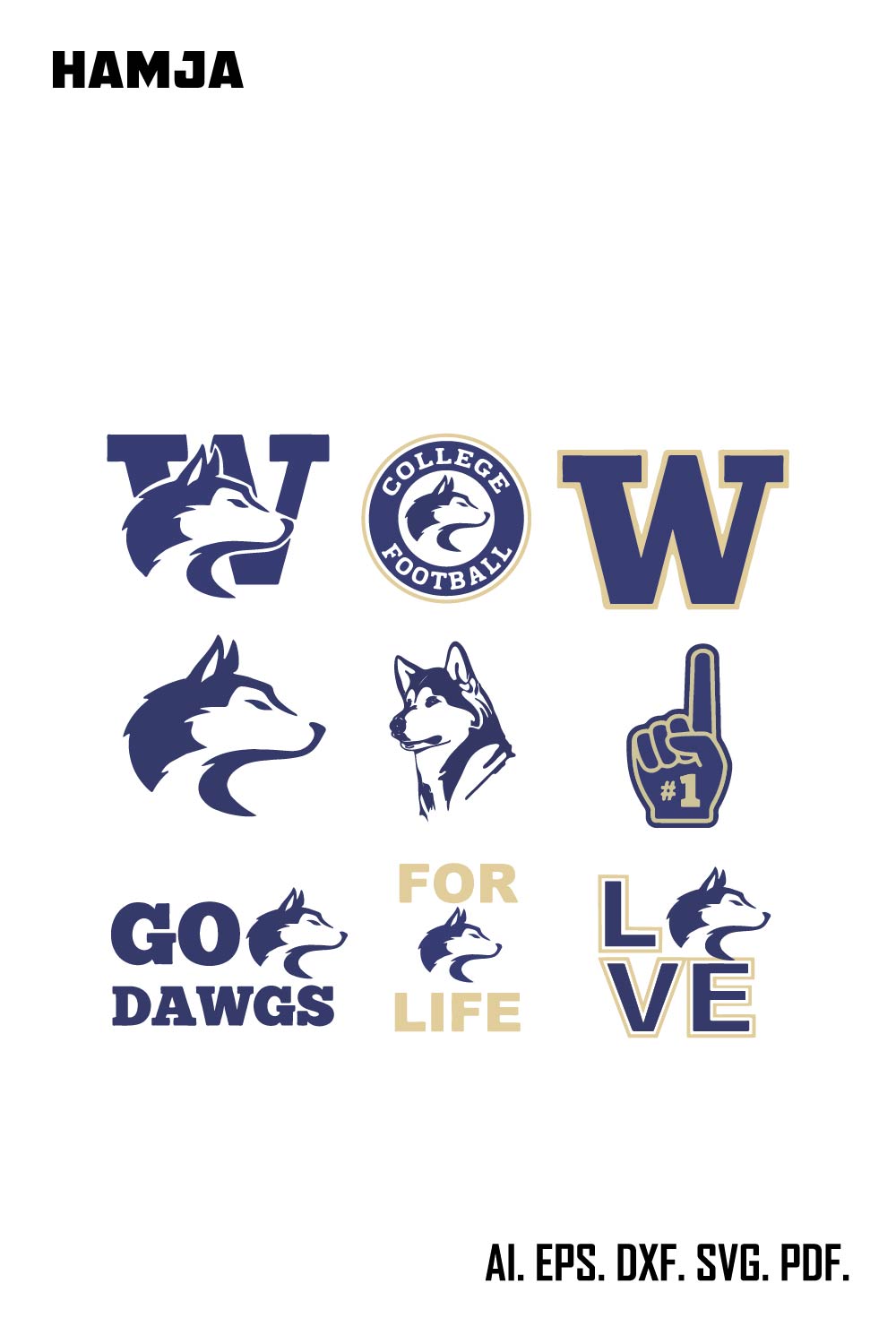 Washington Huskies Logo SVG, Washington Huskies Logo, NCAA SVG PNG DXF EPS Digital File, Washington Huskies Png pinterest preview image.