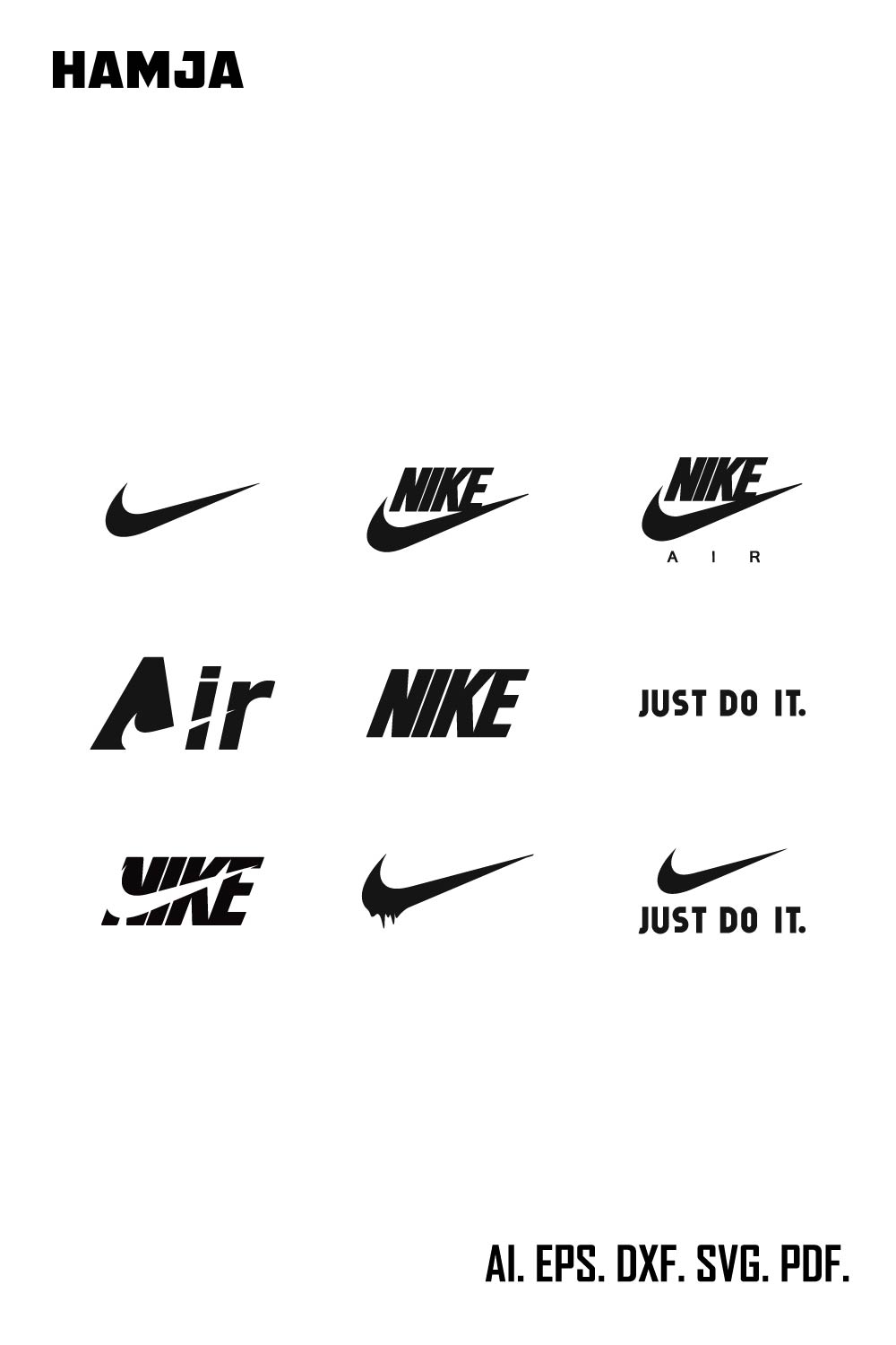 Nike Logo Bundle Layered SVG, Nike Air Cricut file, Cut files, Nike digital vector file, Swoosh Digital download, Png pinterest preview image.