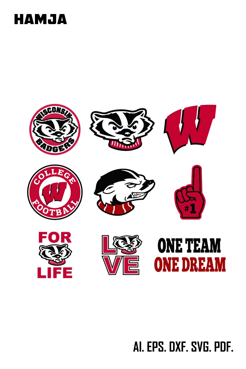 Wisconsin Badgers Bundle File Svg, Sport Svg, Sport Logo Team Svg, Sport Fans, Wisconsin Badgers Svg, Wisconsin Badgers pinterest preview image.