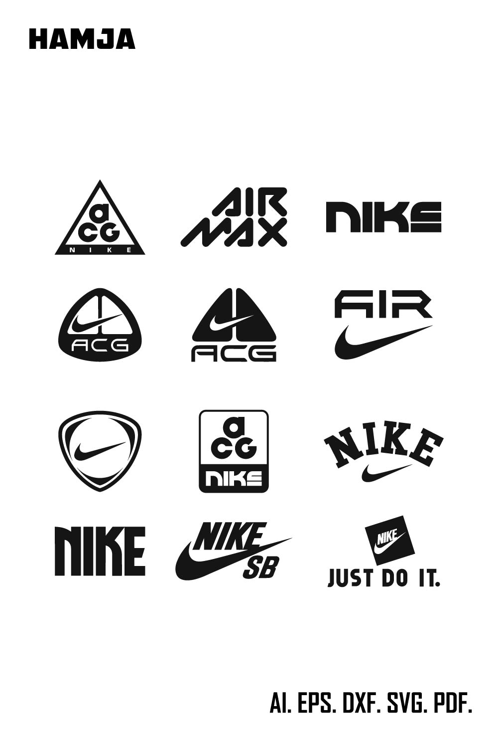 Nike Logo Bundle Layered SVG, Nike Air Cricut file, Cut files, Nike digital vector file, Swoosh Digital download, Png pinterest preview image.