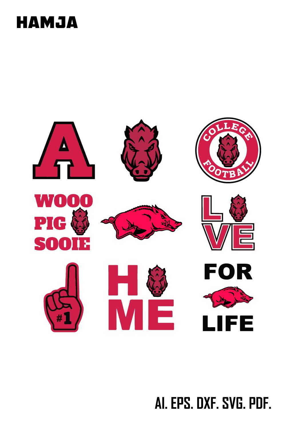 Wooo Pig Bundle NCAA Svg, Sport Svg, NCAA svg, American Football Svg, NCAA Bundle Svg File Cut Digital Download pinterest preview image.