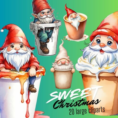 Christmas sweet clipart Elf in whipped cream 20 large cliparts PNG transparent cover image.